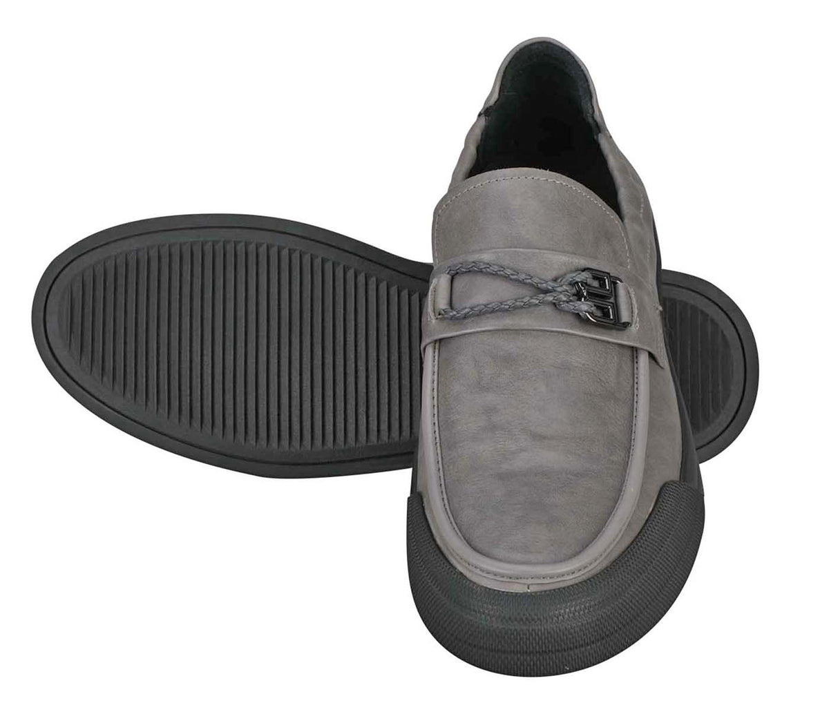 Creased Look Moccasin With Centre Leather Weaved -Grey