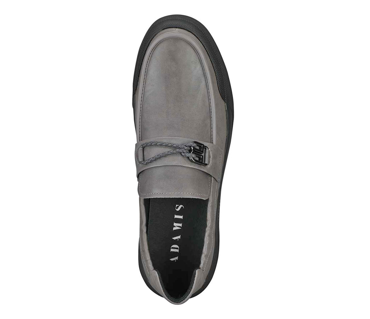 Creased Look Moccasin With Centre Leather Weaved -Grey