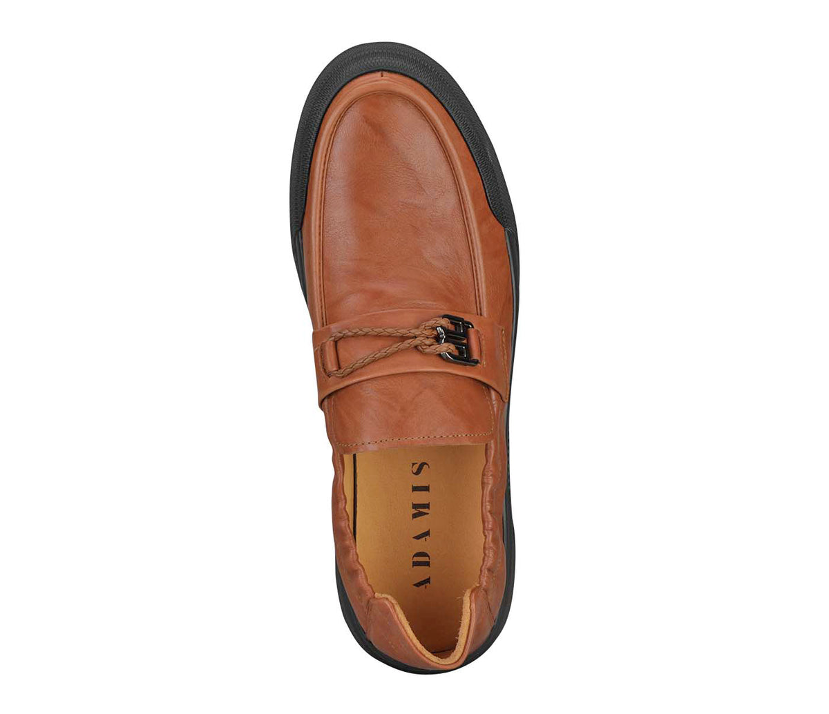 Creased Look Moccasin With Centre Leather Weaved - Tan