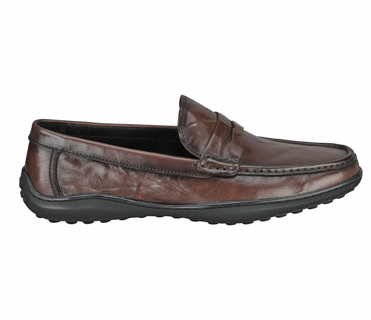 Moccasin In Creased Look Leather-Brown