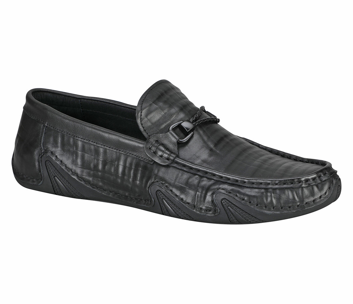 Creased Look Leather Moccasin - Black