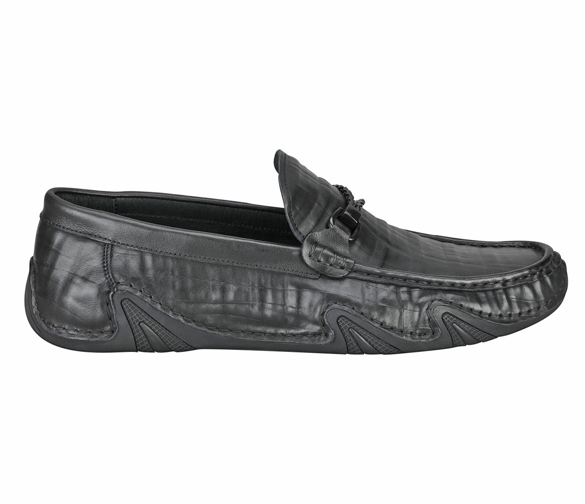 Creased Look Leather Moccasin - Black