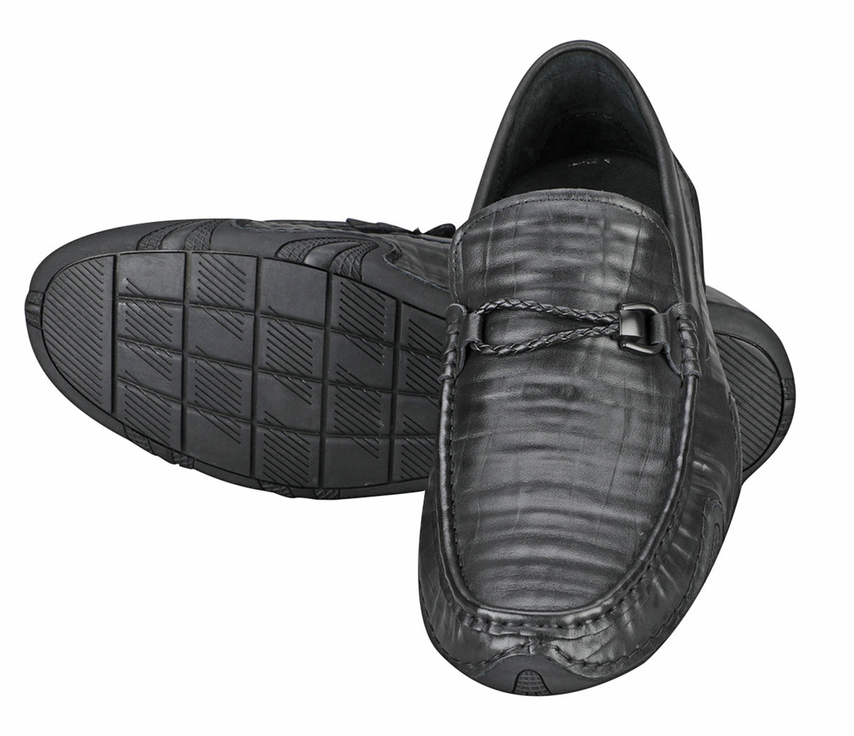 Creased Look Leather Moccasin - Black