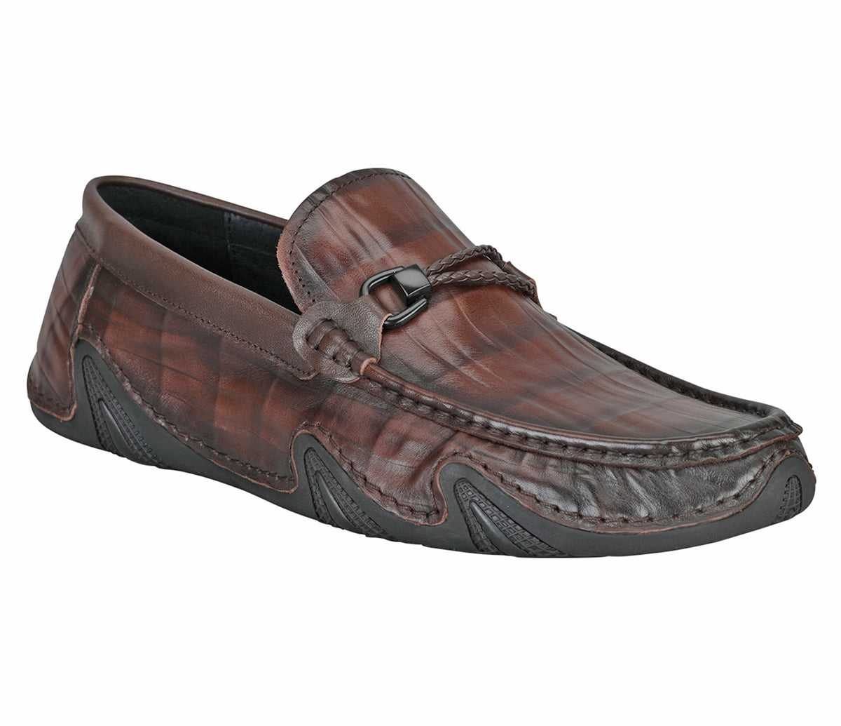 Creased Look Leather Moccasin - Brown