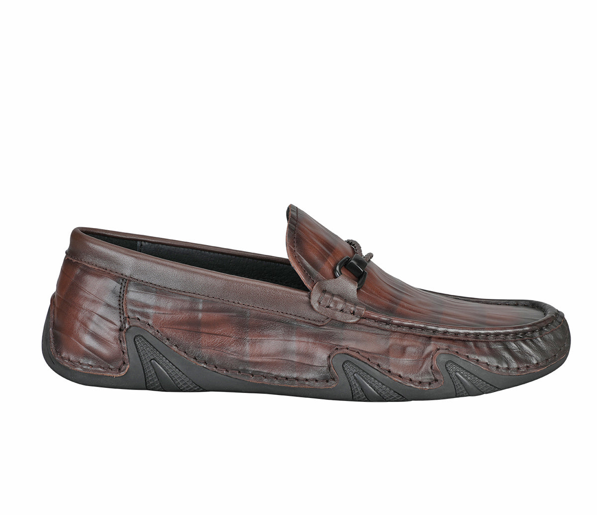 Creased Look Leather Moccasin - Brown