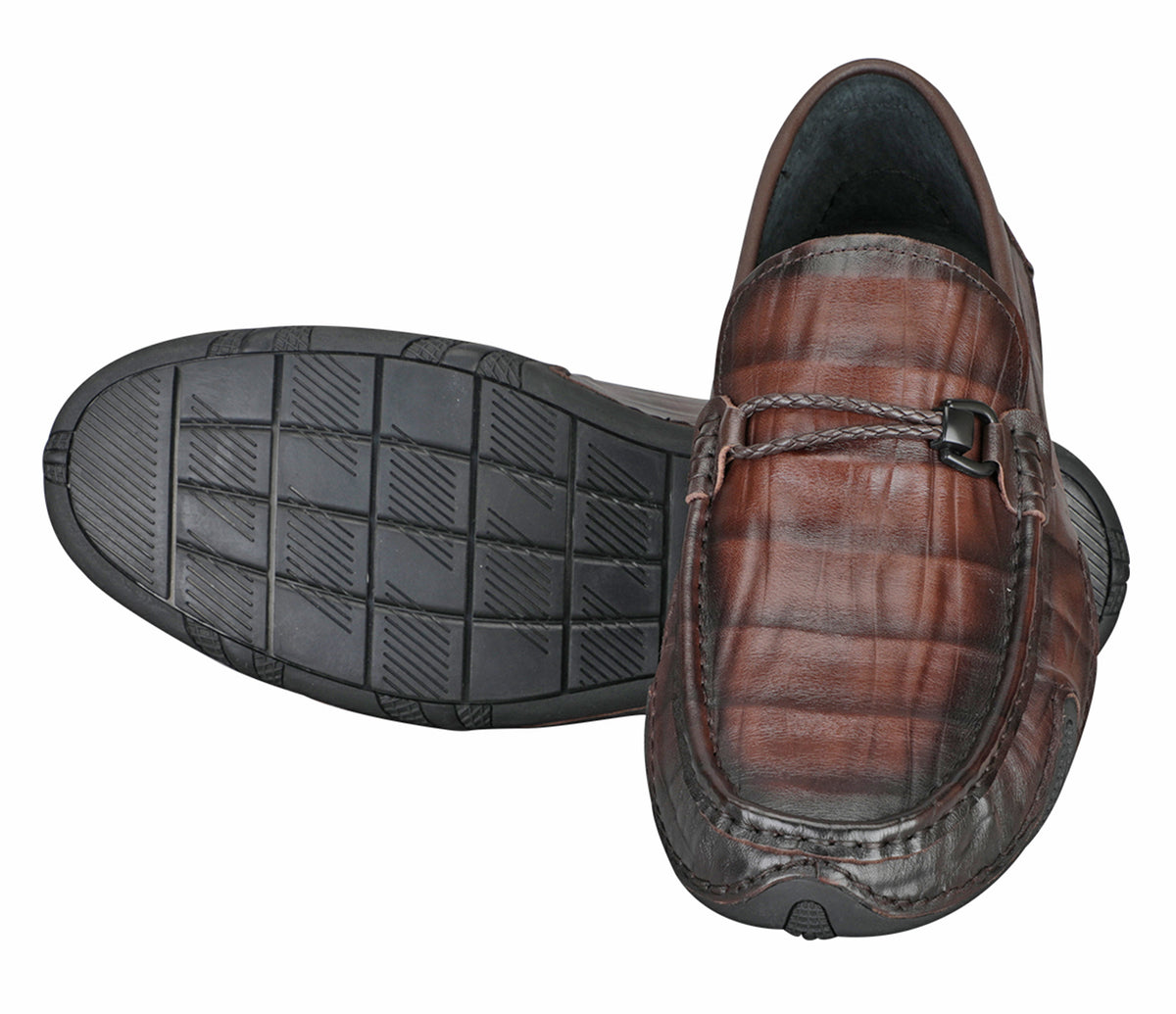 Creased Look Leather Moccasin - Brown