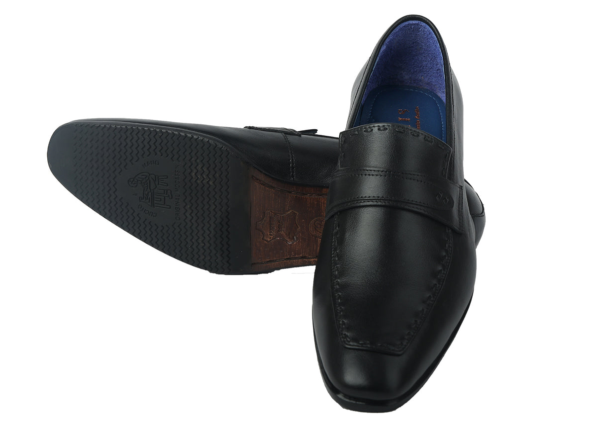 Loafer with Side Fitting Smooth Leather - Black