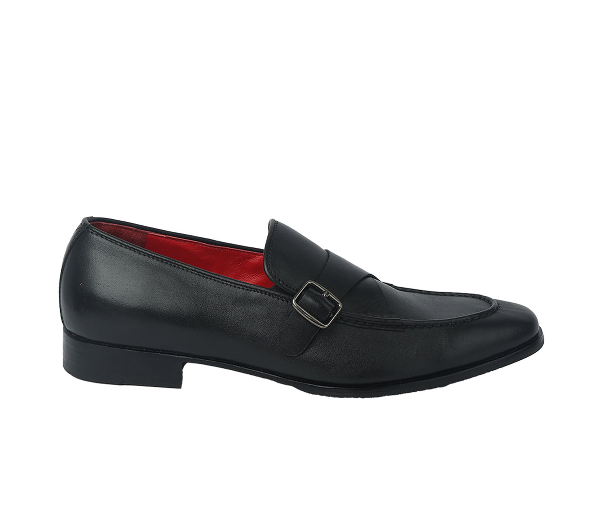 Loafer With Side Buckle - Black
