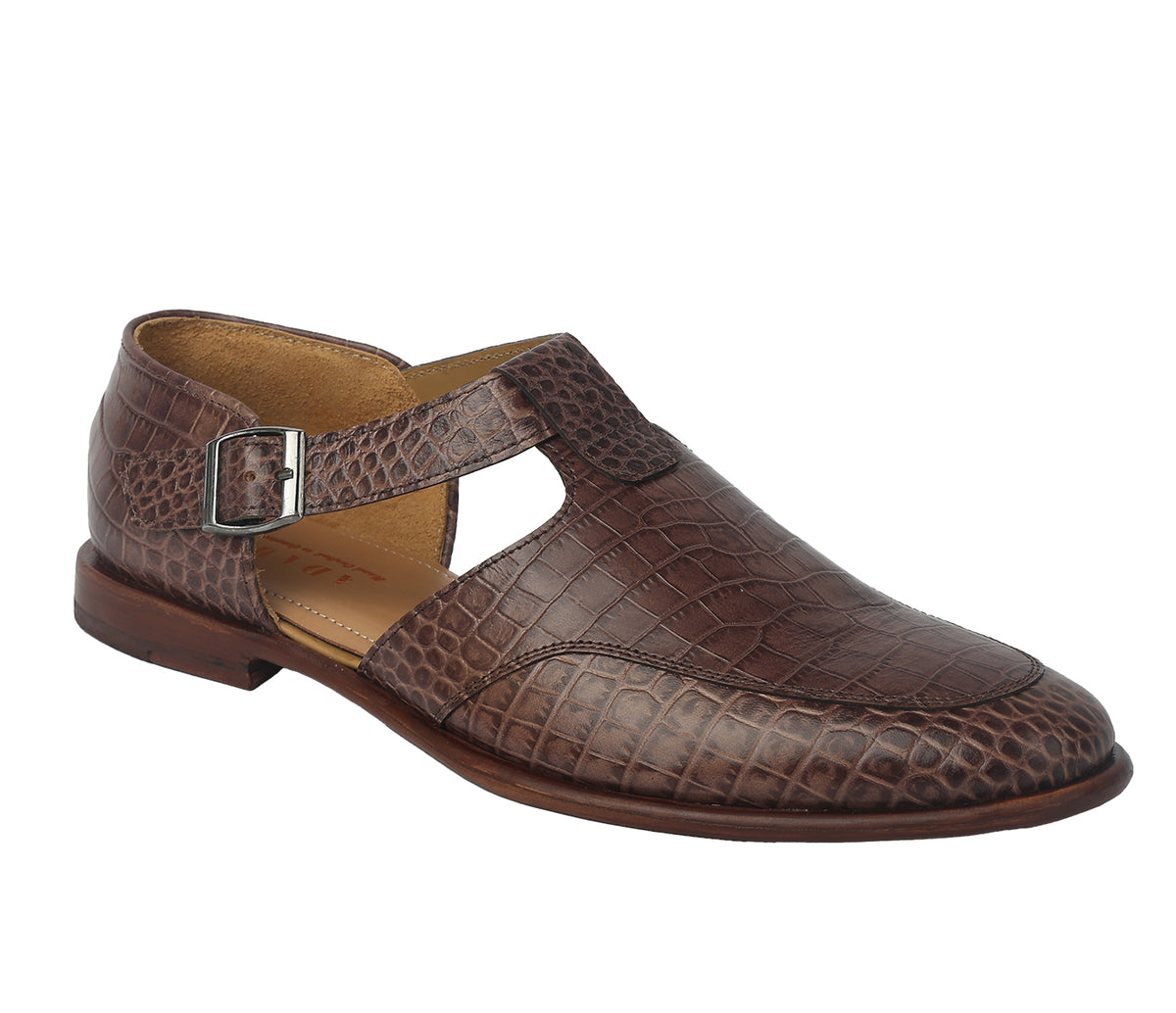 Sandal with Side Adjustable Buckle - Brown