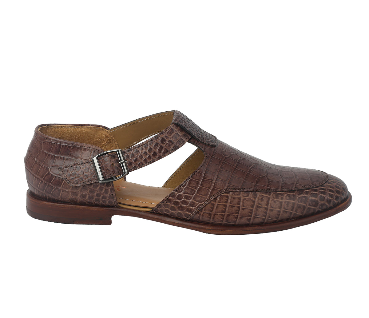 Sandal with Side Adjustable Buckle - Brown