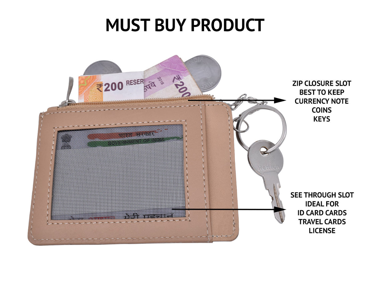 Credit Card Case With Coin Purse - Beige