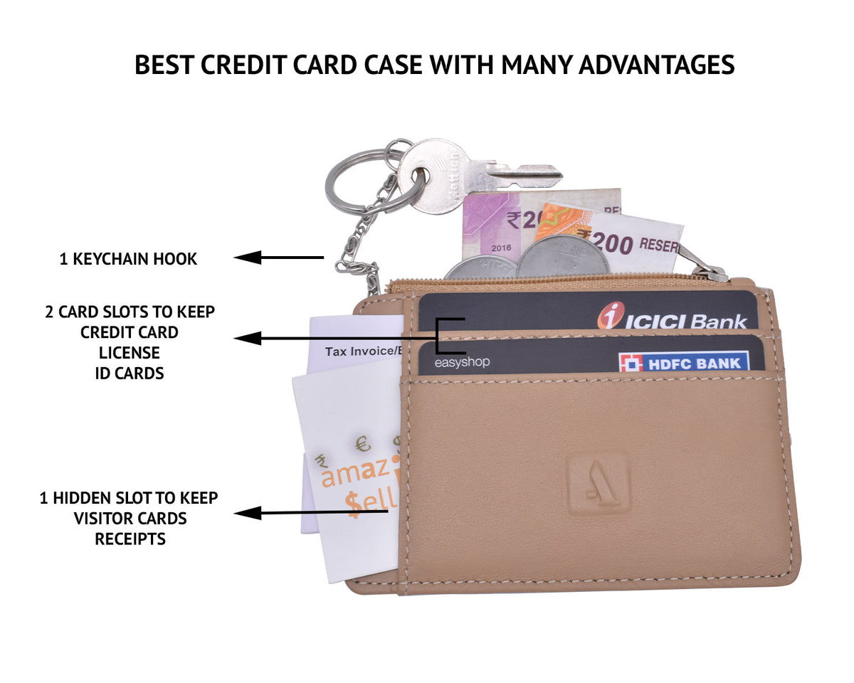 Credit Card Case With Coin Purse - Beige