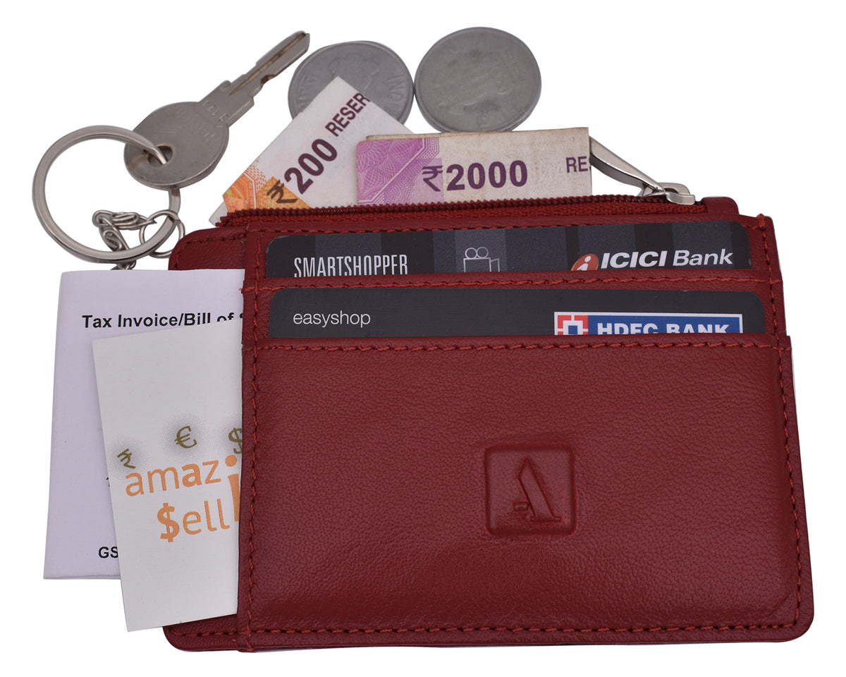 Credit Card Case With Coin Purse - Red